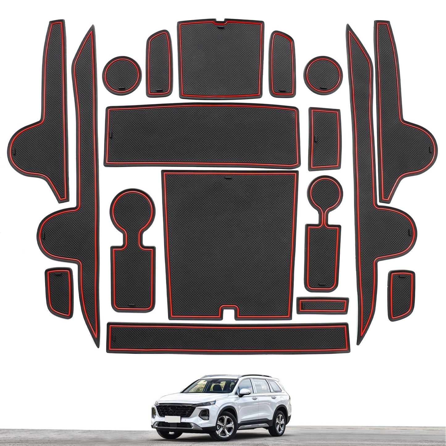 Non-Slip Gate Slot Pad for Hyundai SantaFe 2023 2024 Cup Mat Car Accessories RED