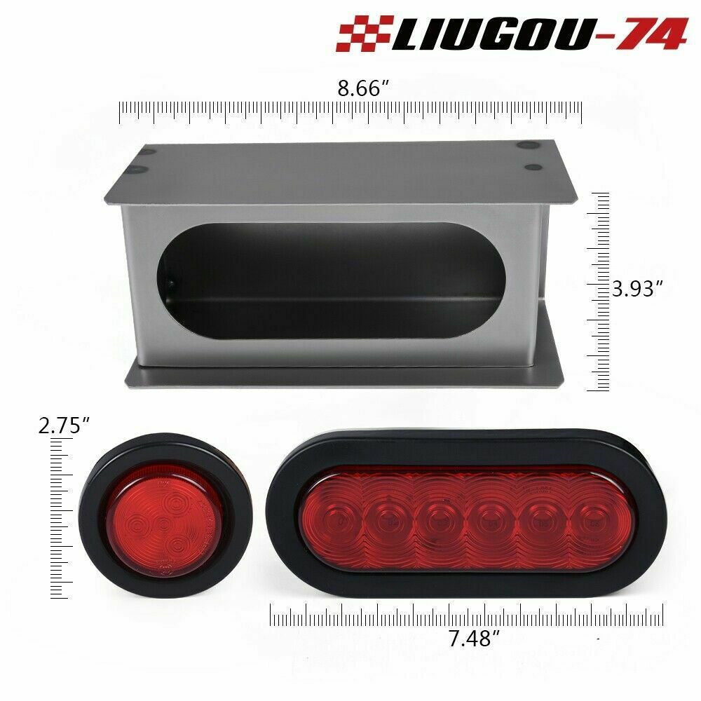 Red LED Trailer Steel Box Kit for Trucks with 6-inch Oval Taillights and 2-inch Marker Lights Q