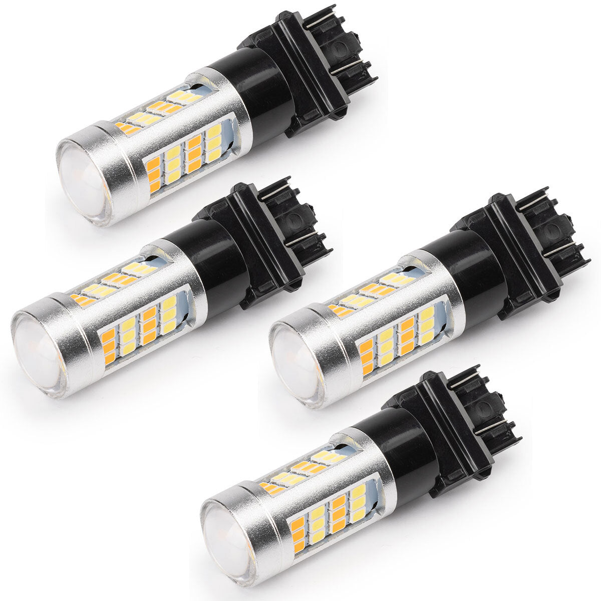 4 White/Amber 3157 DC12V 10W LED DRL Switch Turn Signal Parking Bulbs