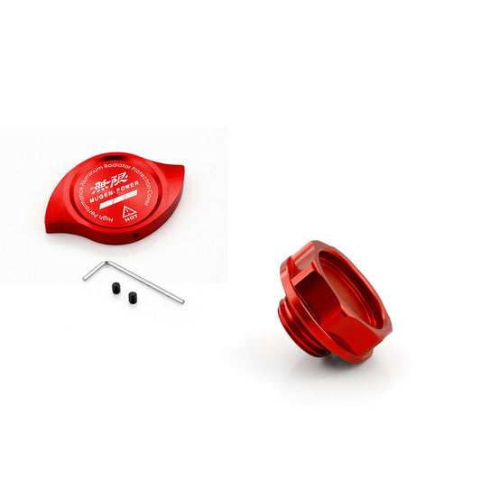 2Pcs Mugen Power Oil Radiator Cap +Water Cap Cover Fuel Filler Tank Q