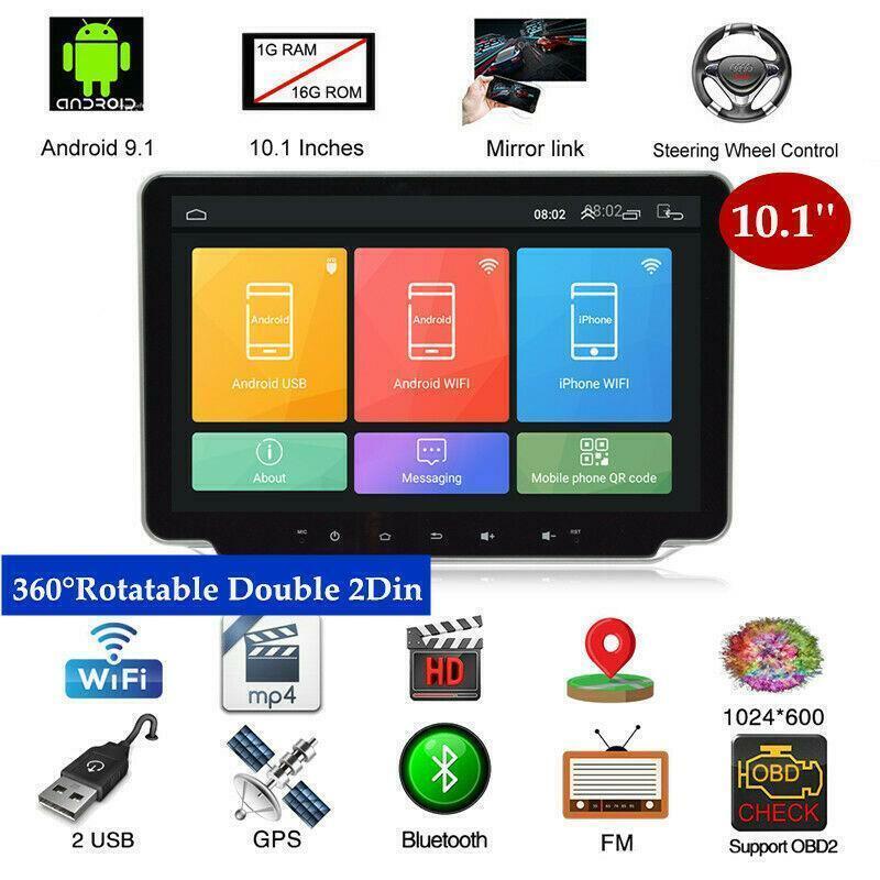 10.1Touch Rotatable Double Din Android 9.1 Car GPS WiFi Radio Stereo MP5 Player
