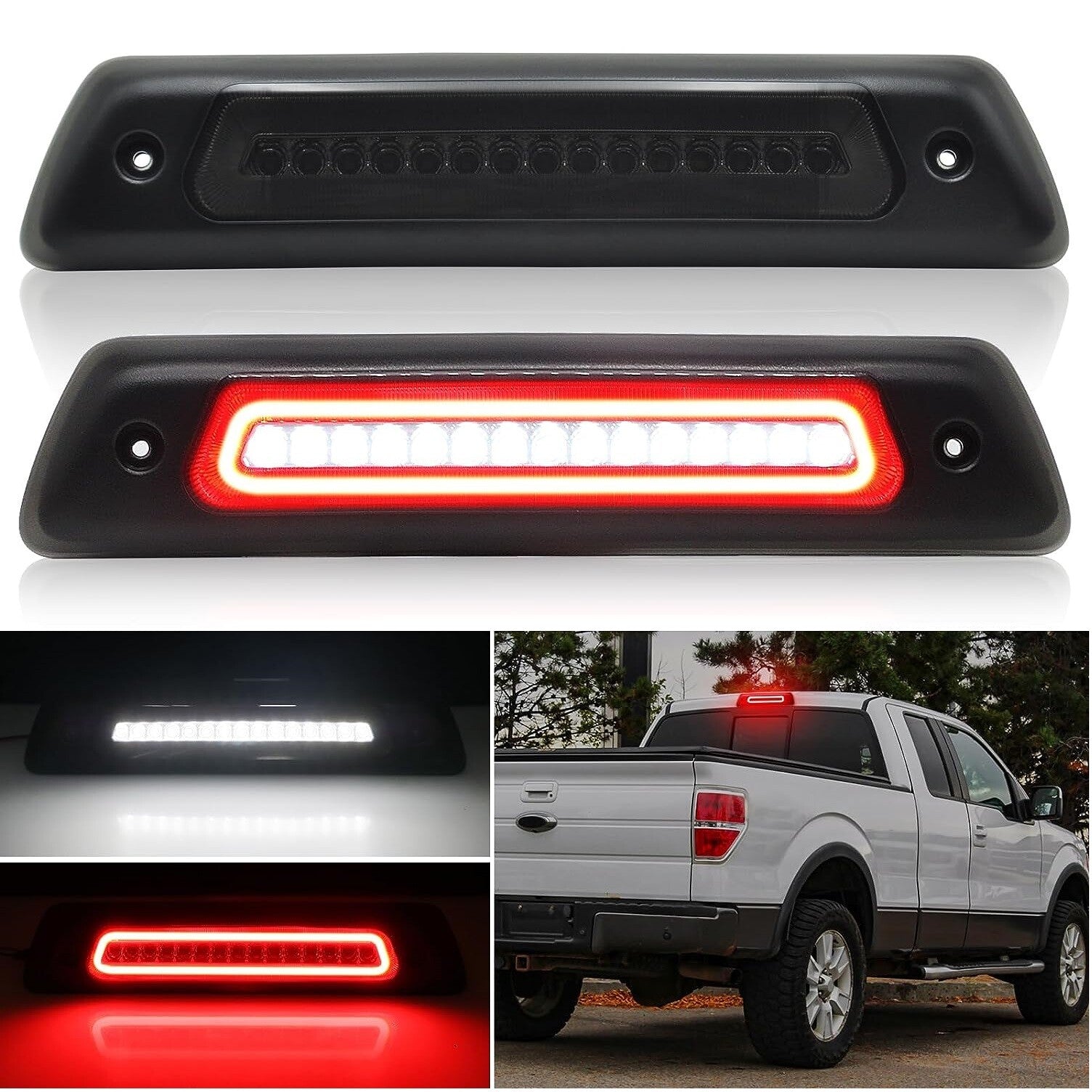 Suitable for 2009-2014 F-150s, smoke red optical style LED third brake/cargo light. n