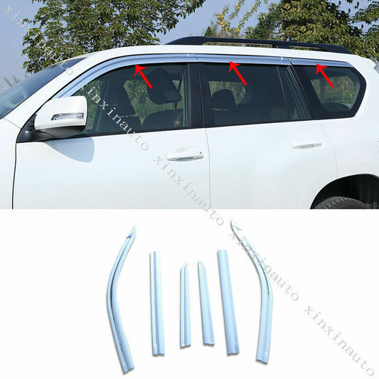 Chrome Window Vent Visor Sun Rain Deflector Guard 6pc for Toyota Prado 2010-2021