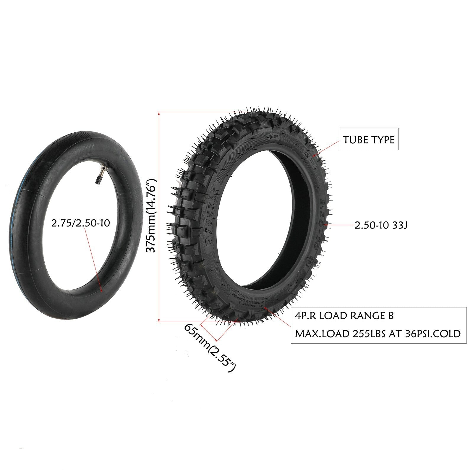 Rear 3.00 - 10 Tire + Pipe 80/100 - 10 Suitable for Honda CRF50 XR50 Cooler SSR 70cc 110cc
