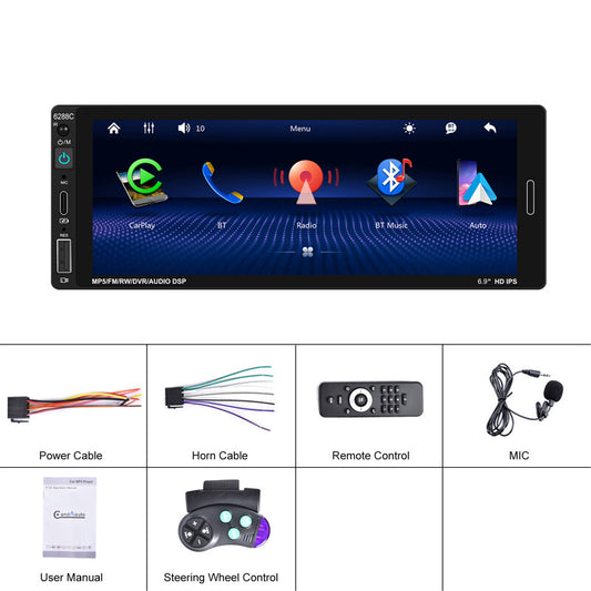 6.9-inch Single 1DIN Car Wireless CarPlay Radio Stereo Touch Bluetooth MP5 Player n