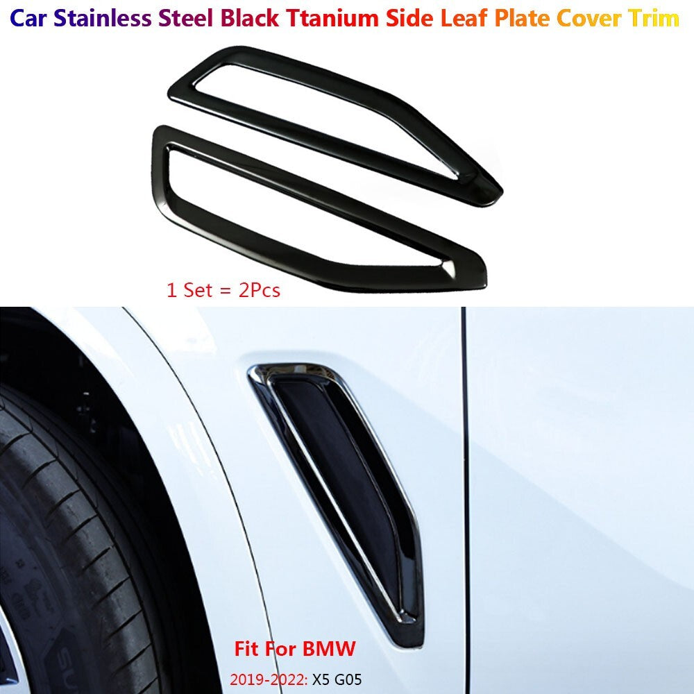 2x Black Stainless Car Side Fender Air Vent Cover Trims for BMW X5 G05 2019-2022