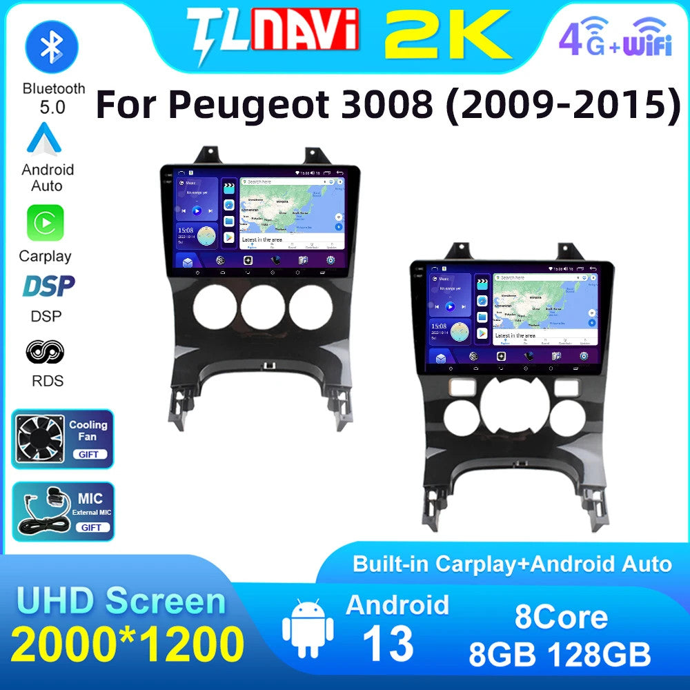 for Peugeot 3008 2009-2015 Android CarPlay Car Radio GPS Stereo Player Screen 4G