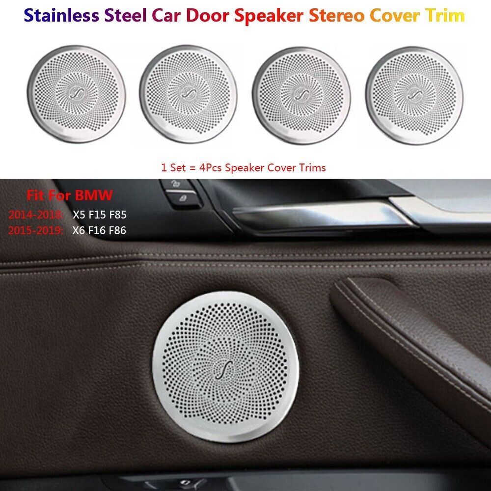 for BMW X5 X6 F15 F16 2014-2018 Steel Inner Door Speaker Ring Horn Cover Trim 4P