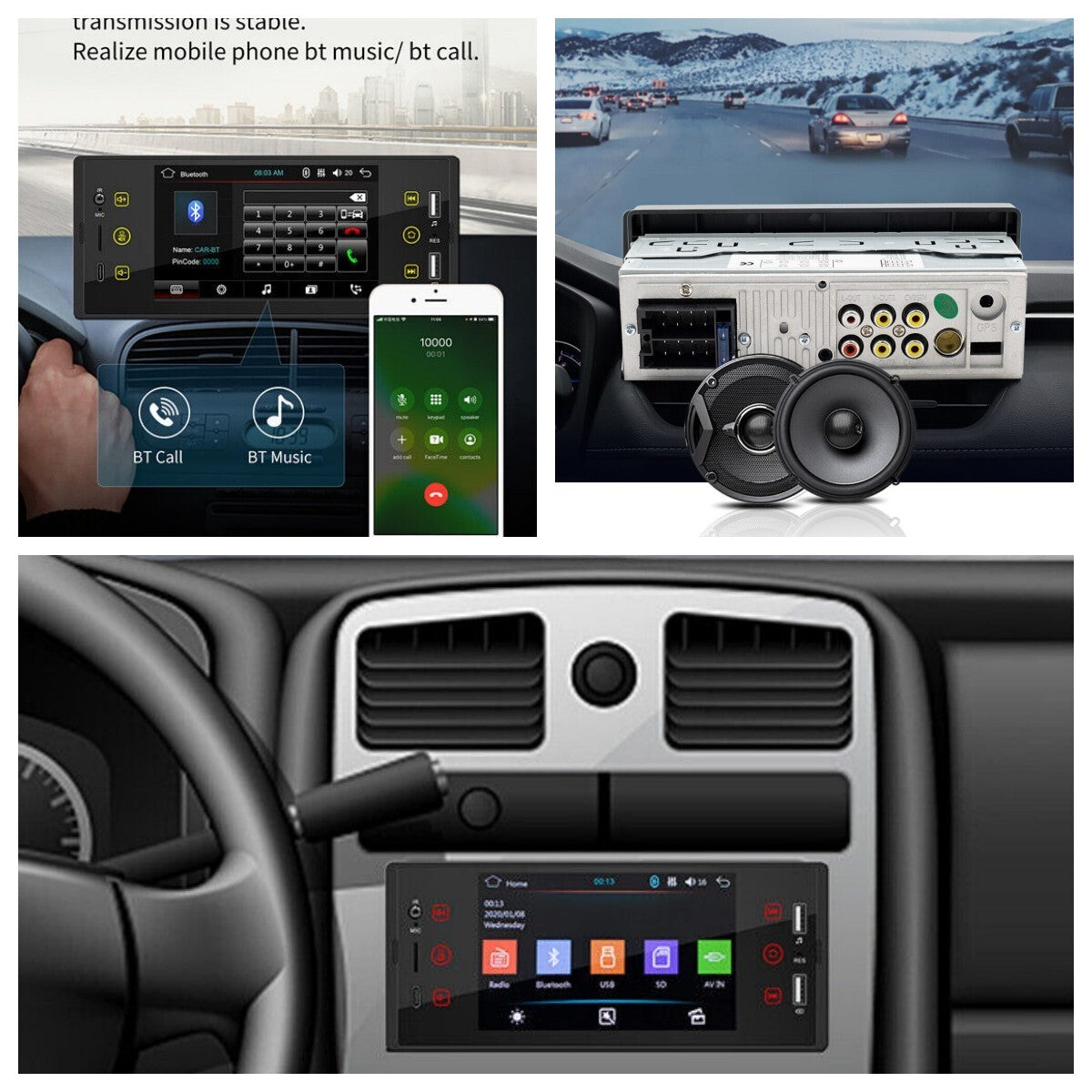 Car MP5 Player, 5-inch 1DIN Bluetooth Touchscreen Stereo Radio, USB AUX FM Single-Player n