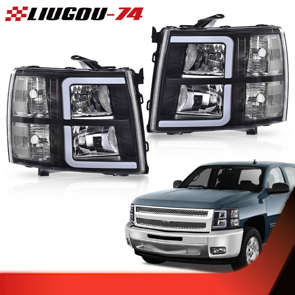 LED DRL strip tube black headlights suitable for 07-13 Silverado 1500 2500- v
