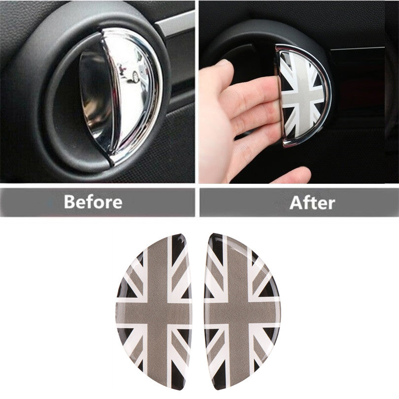 2. Gray Union Jack 3D Car Door Handle Stickers for Mini Cooper R58 R59 R60 R61 - n