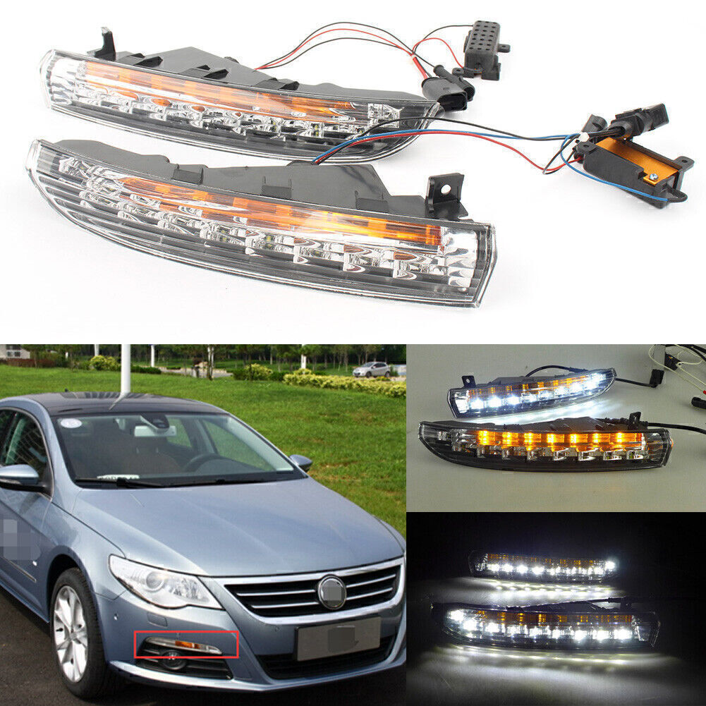 for VW for Passat CC 09-12 White/Amber Switchback LED Daytime Running Light Fog Lamp