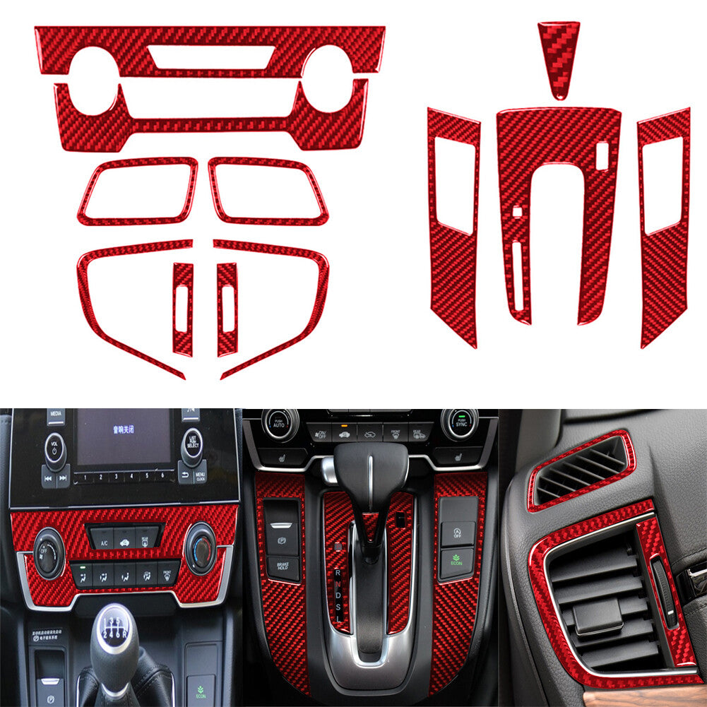 12Pcs Interior Decorative Set Cover Trim Carbon Fiber for Honda CRV 2017-021 Red