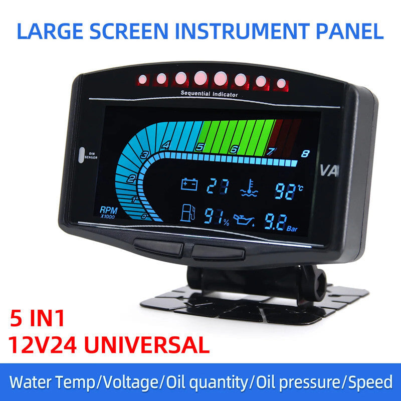 Universal Car LCD Digital Gauge 5 In 1 Tachometer Oil Pressure Sensor Temperatur