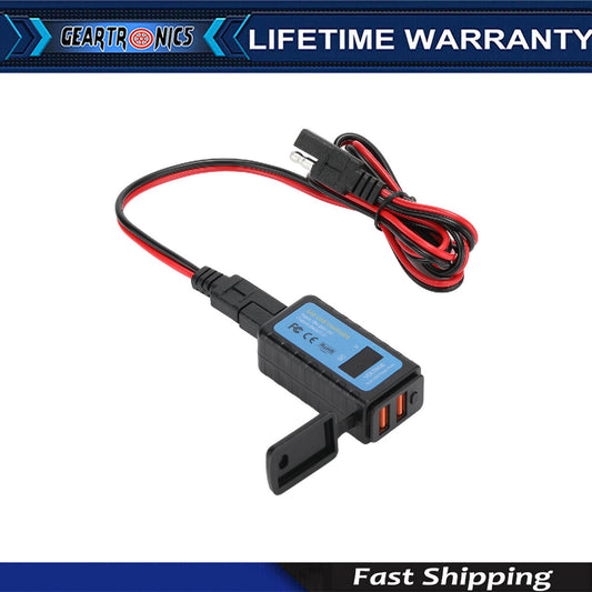 Motorcycle SAE to USB Cable Adapter Dual USB Port GPS Phone ChargerVoltmeter KY