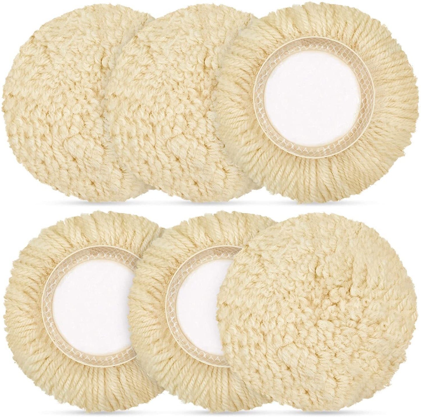 Polishing Pad Kit (6 pieces), 3-inch 100% Natural Wool Hook  Loop for Cars