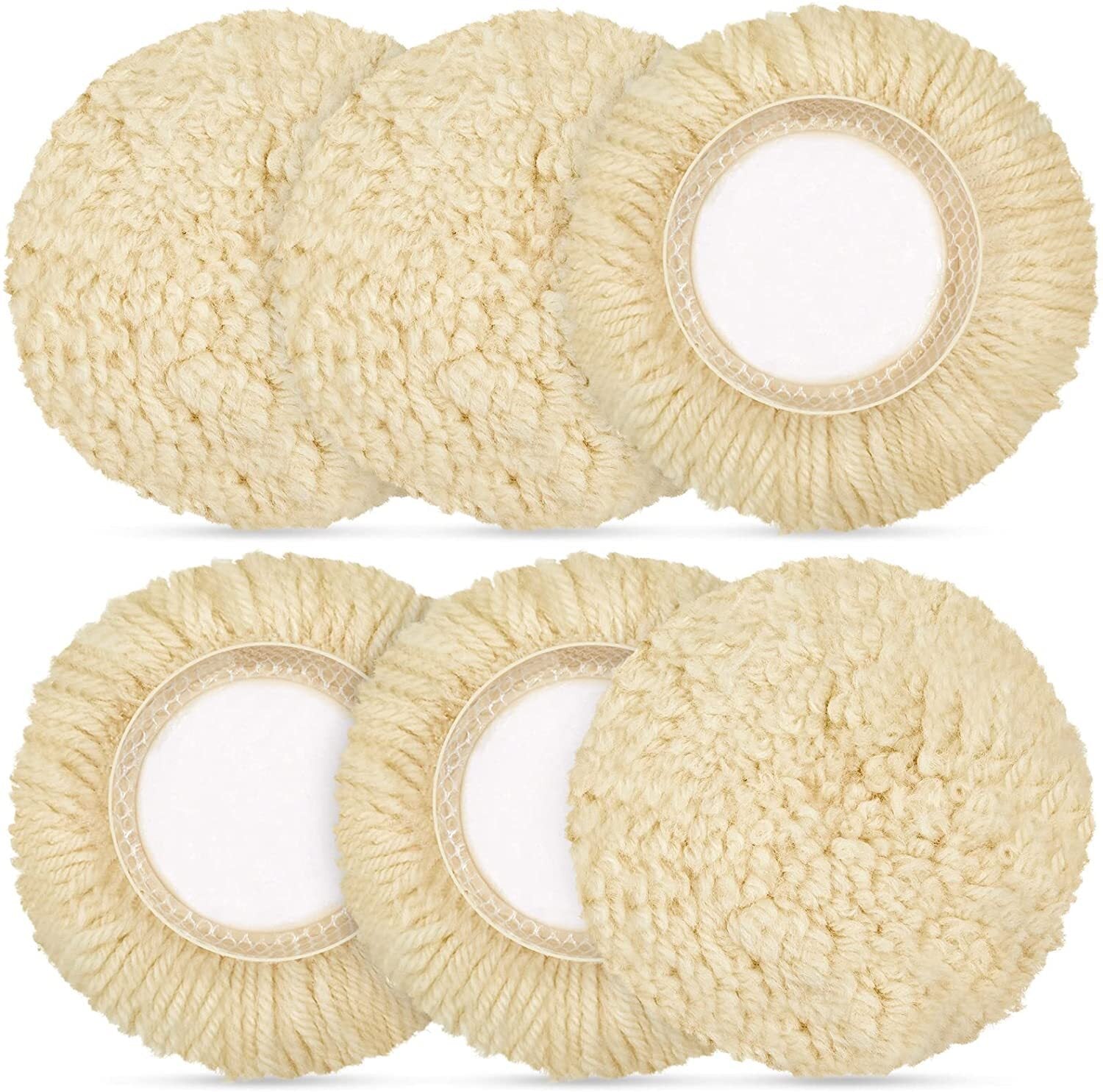 Polishing Pad Kit (6 pieces), 3-inch 100% Natural Wool Hook  Loop for Cars