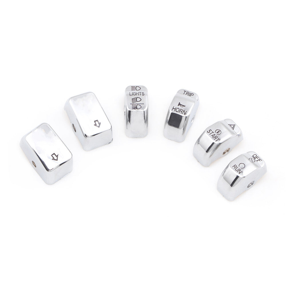 6Pcs Chrome Hand Control Switch Housing Button Cover Cap for Harley Softail Dyna Q
