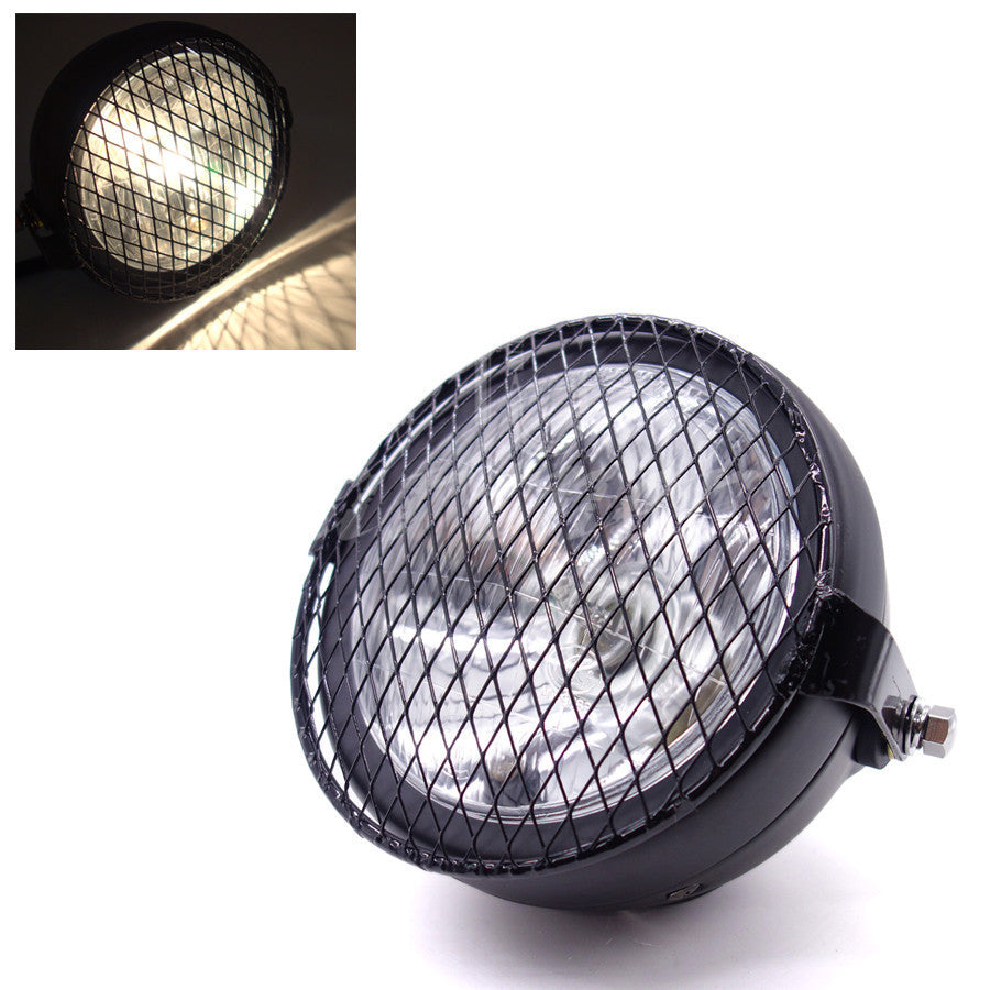 Black Metal Grill Diamond Retro Vintage Side Mount Headlight Cafe Racer GN125 Q