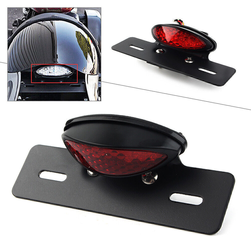 Motorcycle Rear License Plate Brake Stop Tail Light Black Bracket Fit Cafe Racer Q
