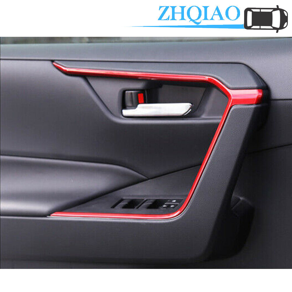 4pcs ABS Red Door Upper Armrest Stripe Cover Trim Fits for Toyota RAV4 2019-2020