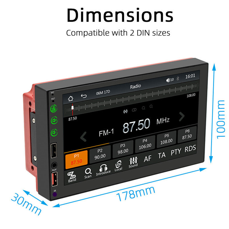2Din CarPlay Car Radio Bluetooth Stereo Android-Auto MP5 Multimedia Player Audio
