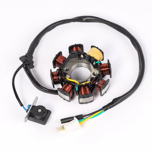 8-coil, 5-wire stator Magneto for GY6 50cc, 125cc, and 150cc scooters/all-terrain vehicles.