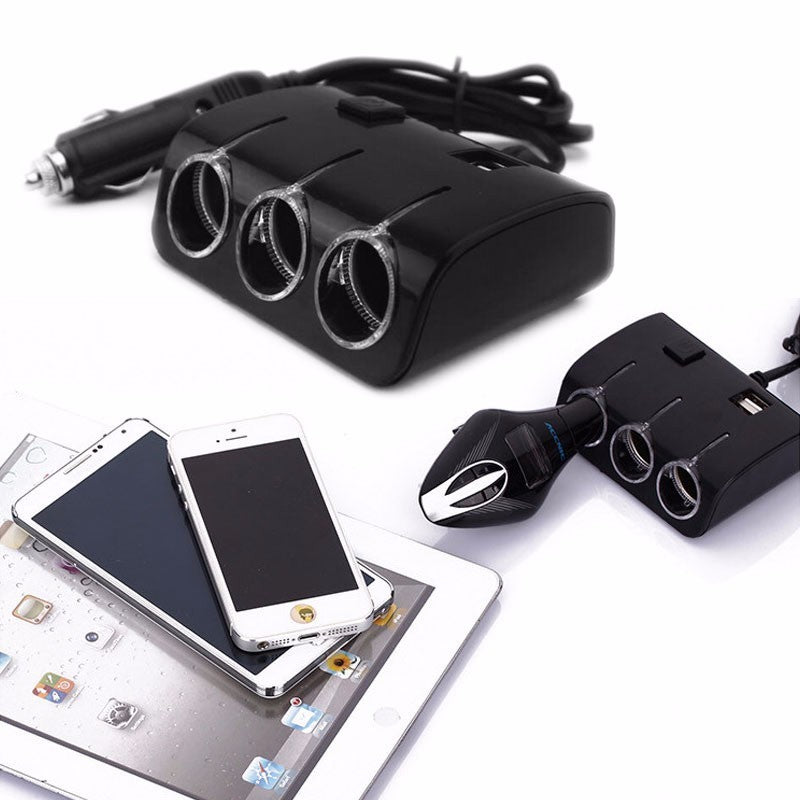 Car 3 Way Sockets Cigarette Lighter 2 USB Charger Adapter Splitter Output Power