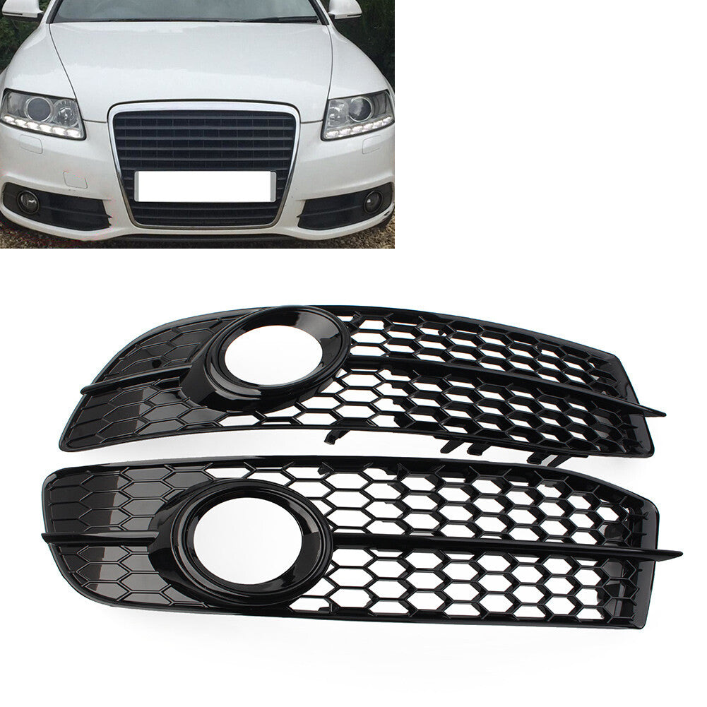 for Audi A6 C6 Facelifted Pair Bumper Honeycomb Fog Light Grille Cover