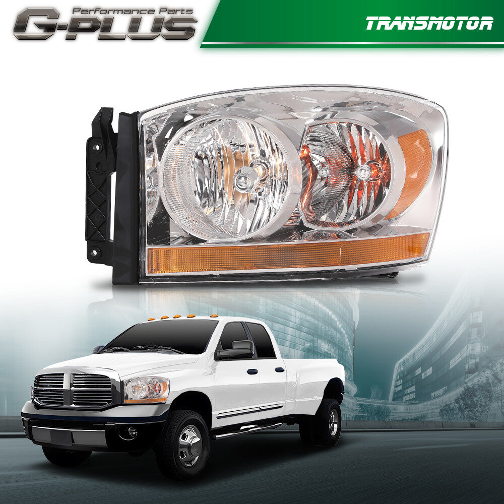 Headlight for CHRome/Amber Fits 2006 - 2009 for Dodge for Ram 1500 2500 3500 Driver Side - v