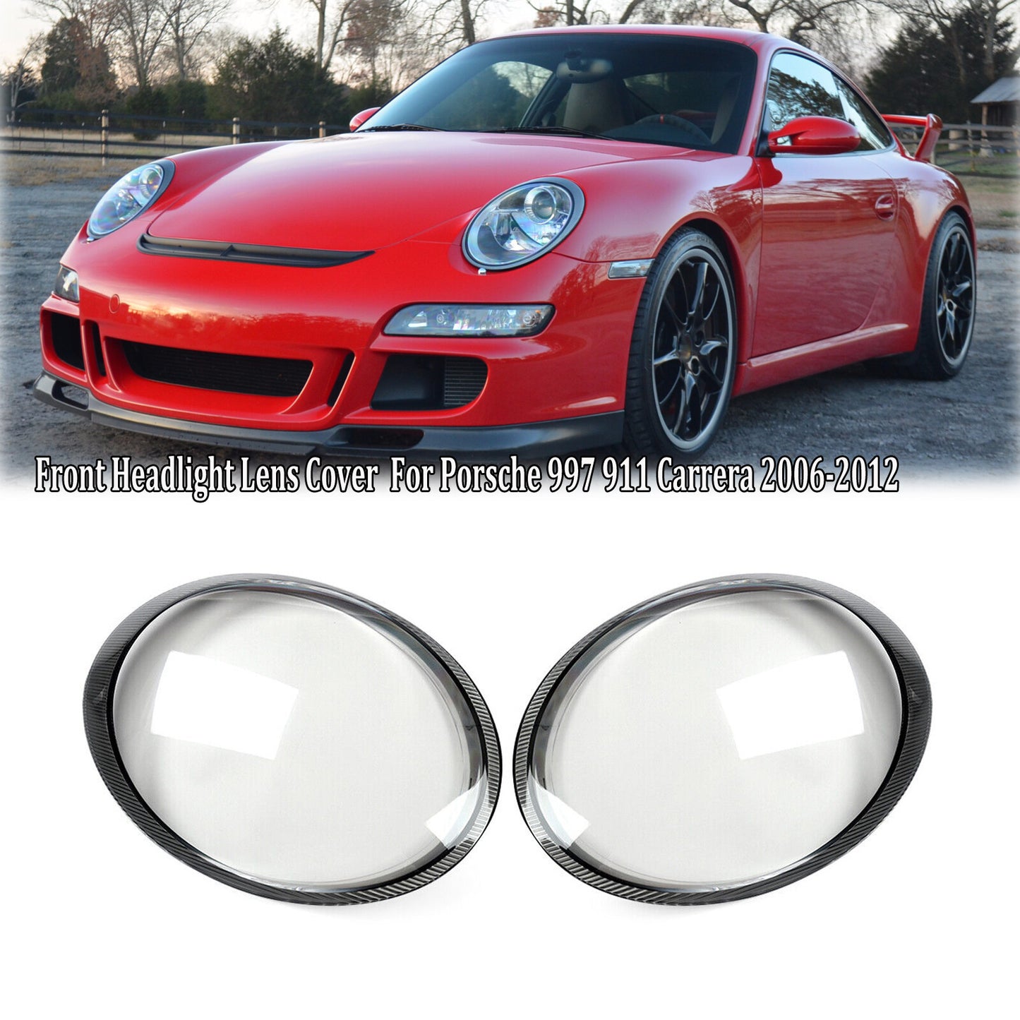 2x Headlight Headlamp Lens Cover Replacement for Porsche 997 911 Carrera 2006-12