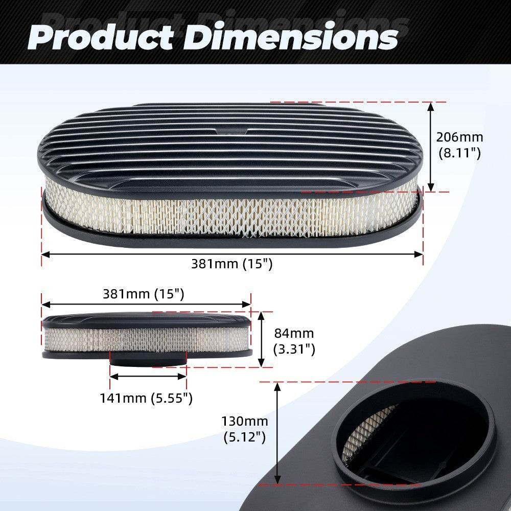 15 Oval Full Finned Air Cleaner Washable For SBC BBC Chevy for Ford 5-1/8 Carb Neck Q
