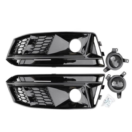 All Black Front Bumper Fog Light Grill Cover for Audi A4 B9 S4 17-19 W/ ACC B n