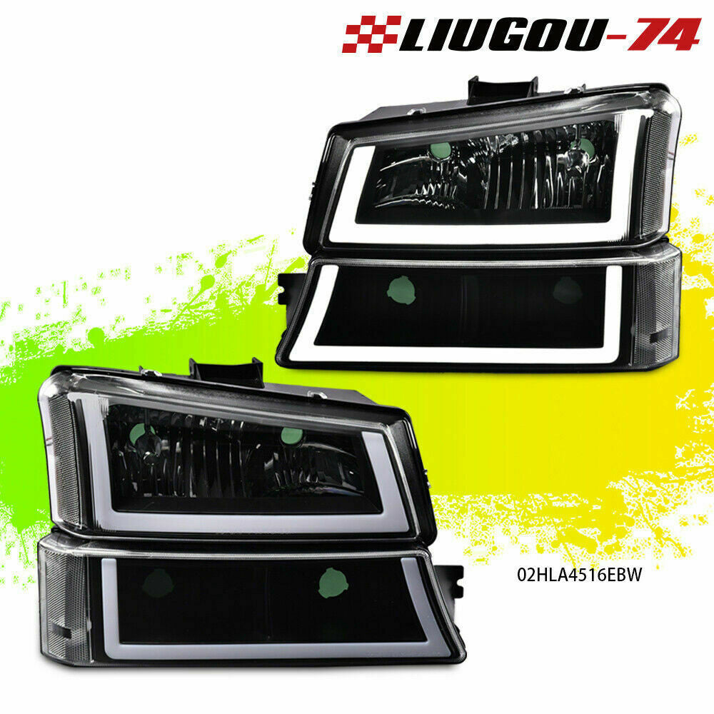 2 Pieces Fits 2003 - 2007 Silverado Black Housing Headlights Brand New Signals + Bumper + LED DRL - v