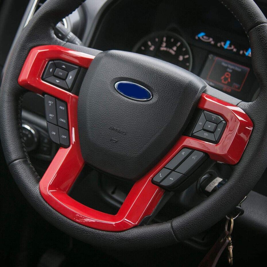 For 2015-2020 F150 ABS Red Interior Steering Wheel Cover Trim Bezels v