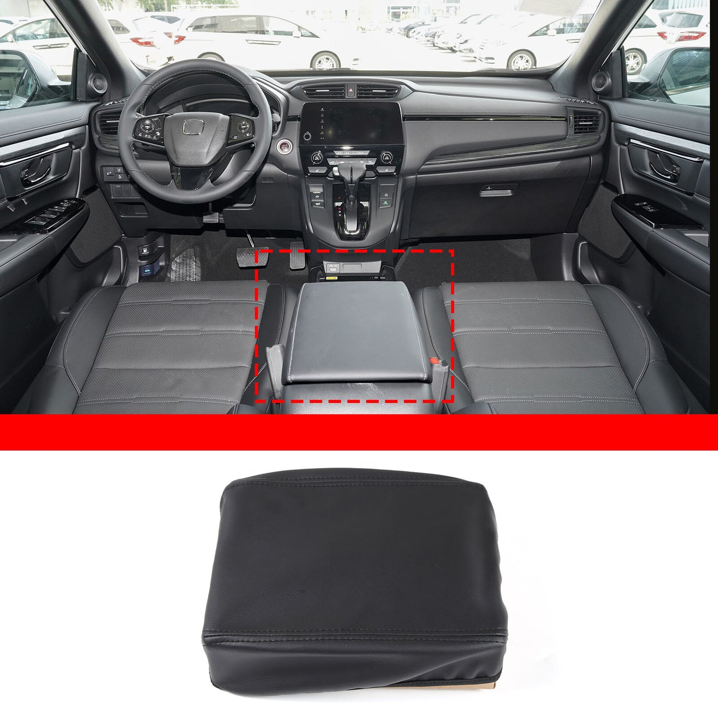 Leather Car Center Armrest Box Protective Cover for Honda CRV CR-V 2017-2021 Black n