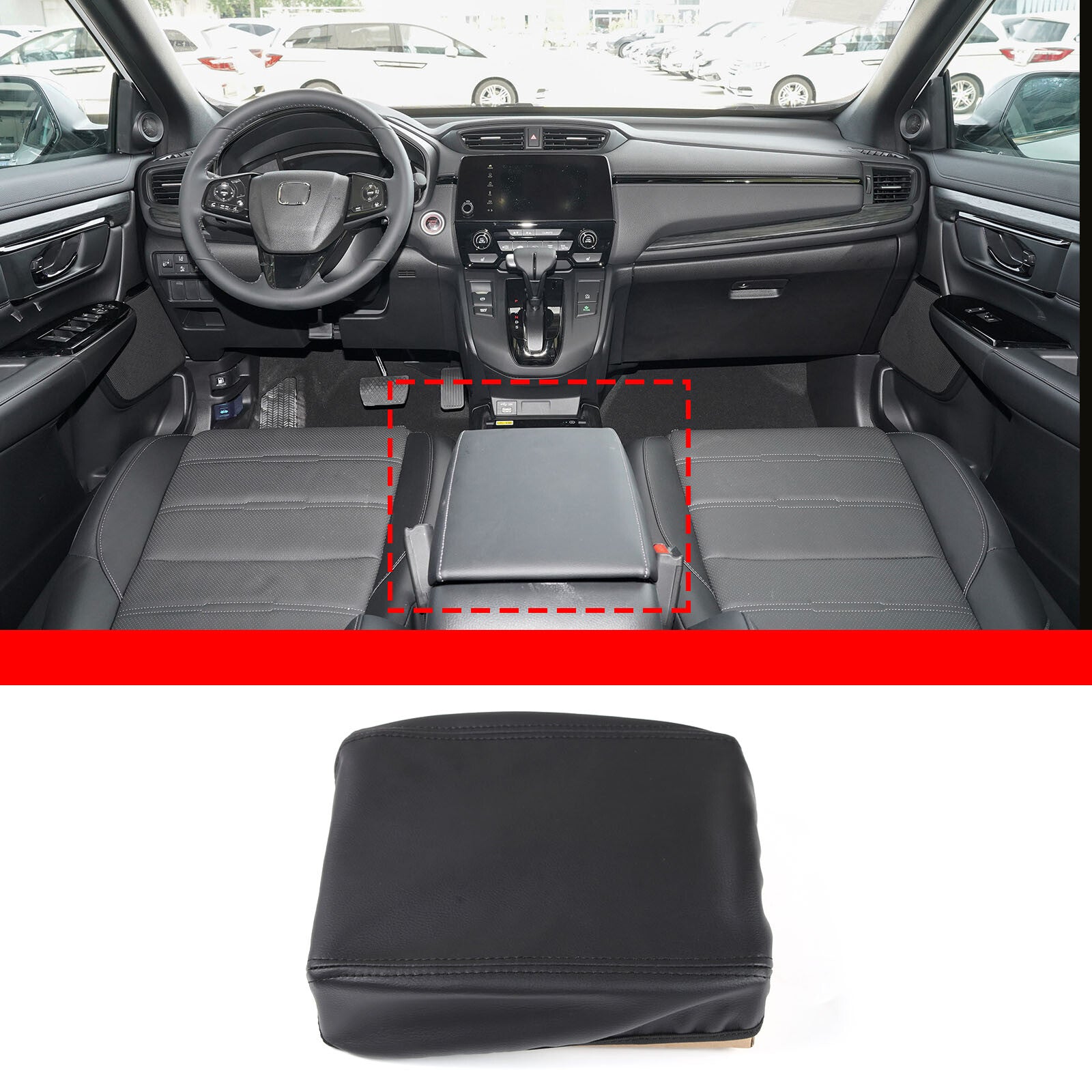 Leather Car Center Armrest Box Protective Cover for Honda CRV CR-V 2017-2021 Black n