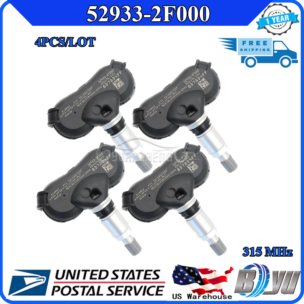 4-piece TPMS tire pressure sensor set, 52933-2F000, suitable for Hyundai for Tucson and for Kia Rio 315MHz. v