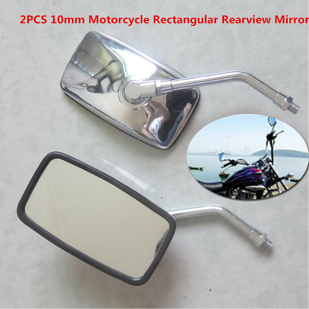 Universal 2X Motorcycle All-Terrain Vehicle Bicycle Rectangular Rearview Mirror Side Mirror Aluminum Rod - n