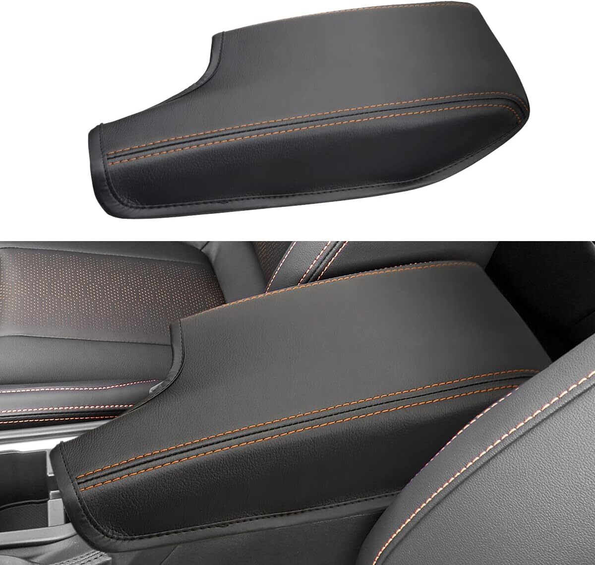 Orange stitched leather cover for Subaru Impreza center console armrest (models 17-23) n