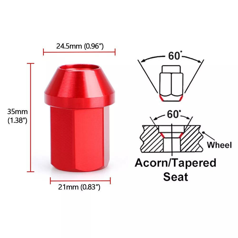 20PC 35MM M121.5 Aluminum Wheel Lock Nuts Wheel Lug Nuts Anti Thef 19 HEX