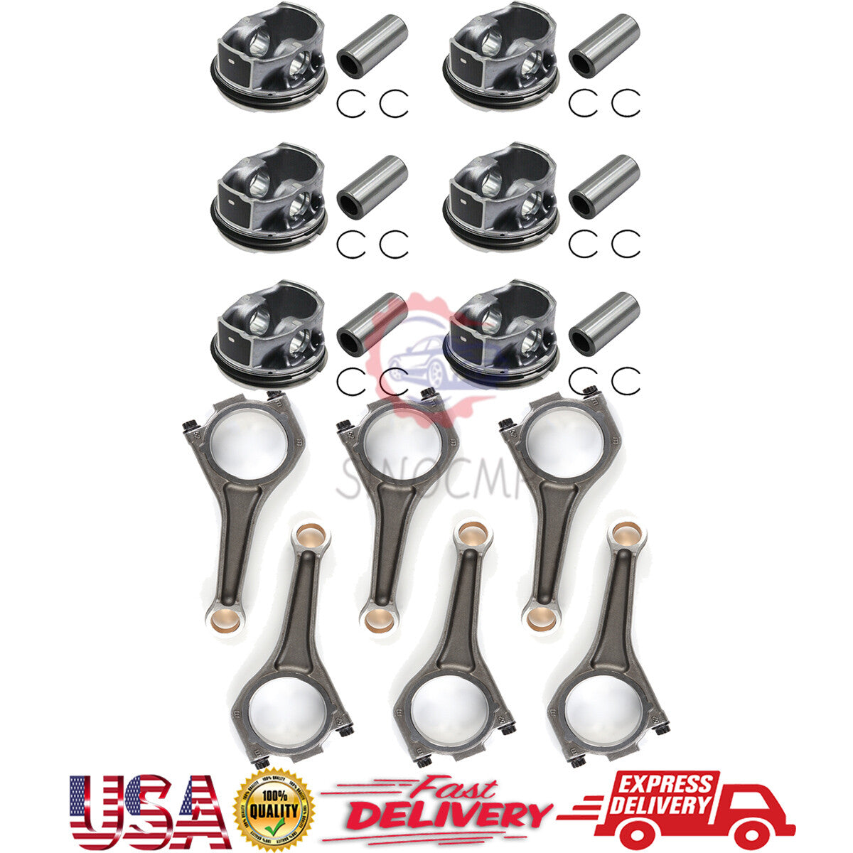 6PCS Pistons Rings Connecting Rods Kit Piston  Connecting Rod for Jaguar F-Pace