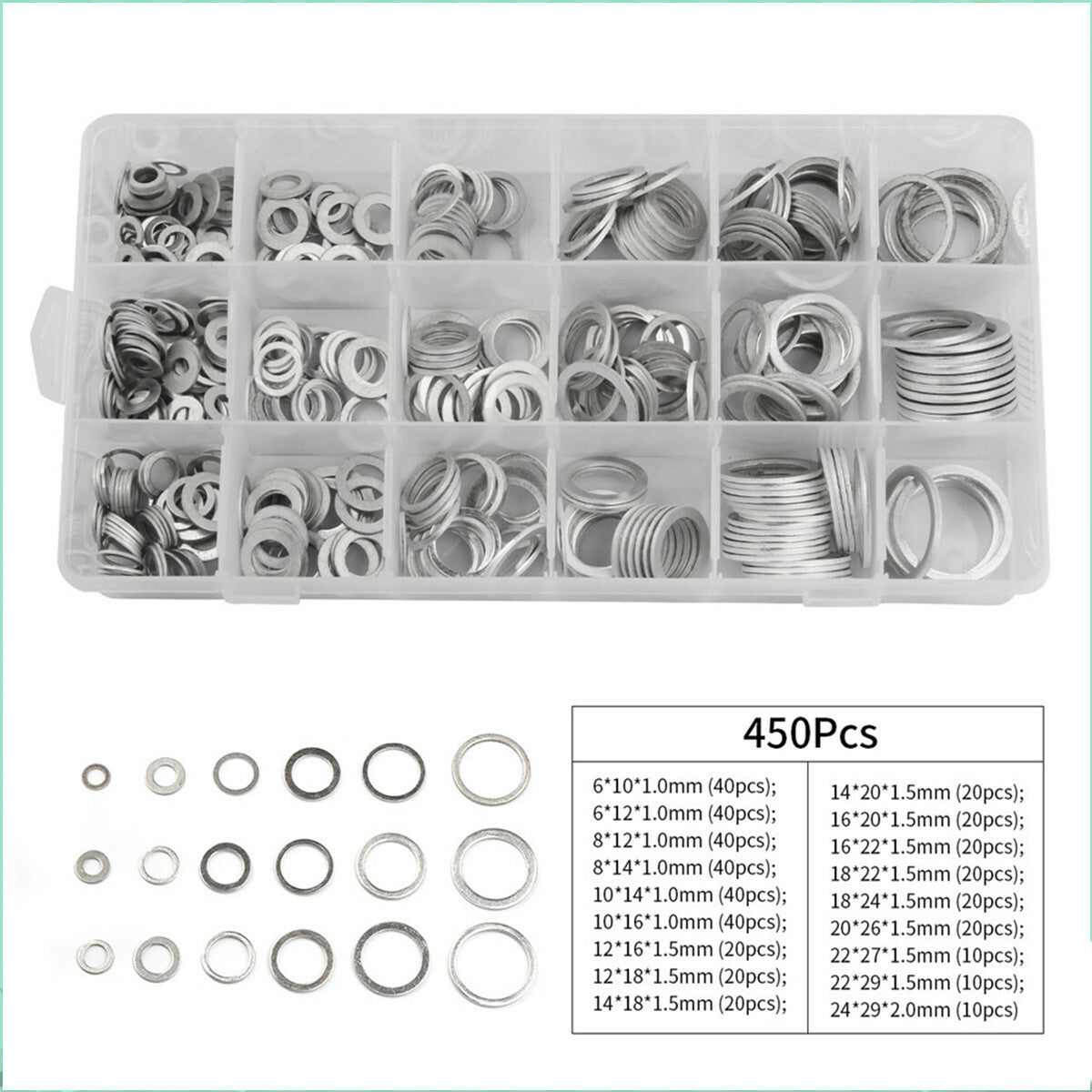 450Pcs 18 Size Car Engine Oil Drain Plug Aluminum Washer Seal O-Ring Gasket Kits