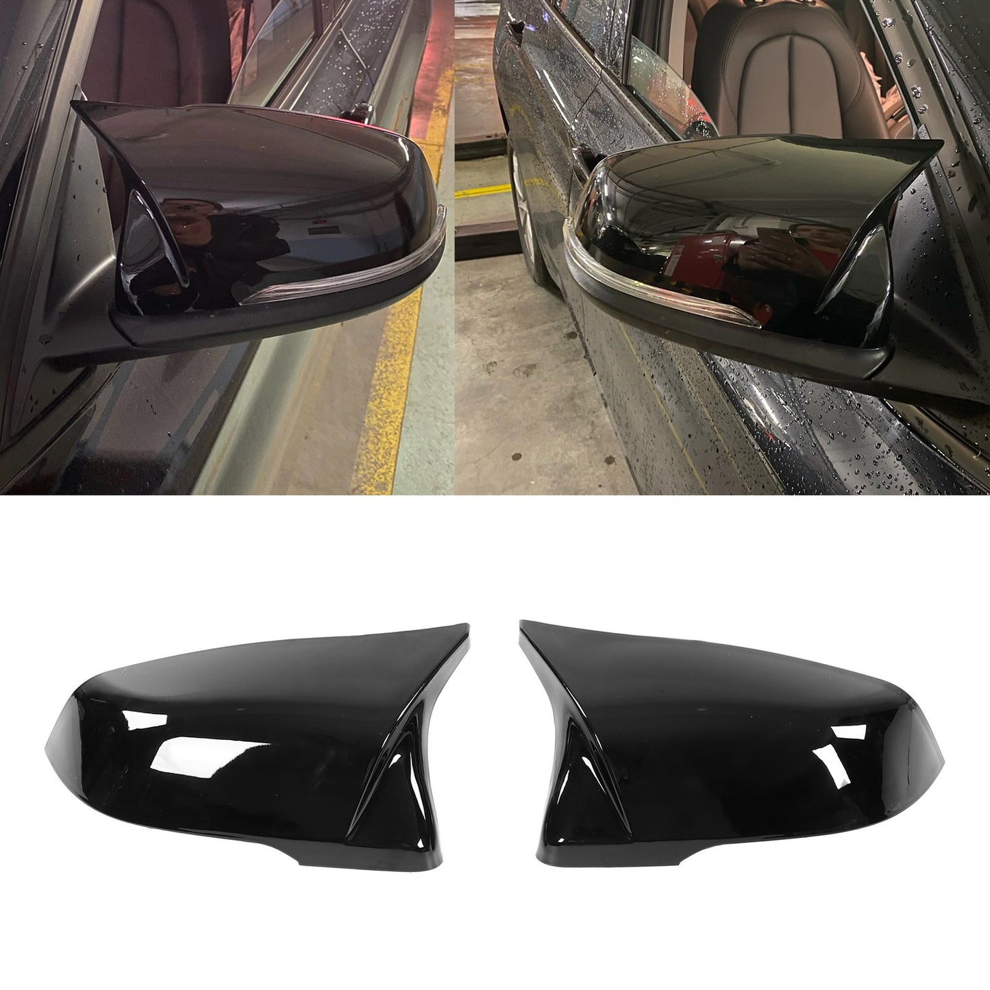 Ultra Light Weight Glossy Black Door Mirrors Cap Replacement With Rounded Edge Q