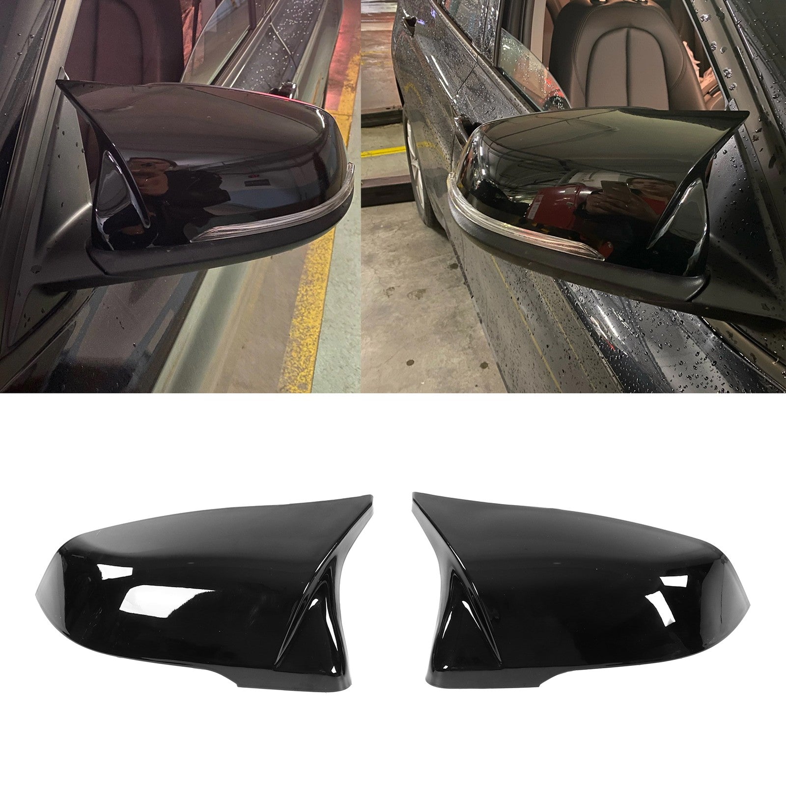 Ultra Light Weight Glossy Black Door Mirrors Cap Replacement With Rounded Edge Q