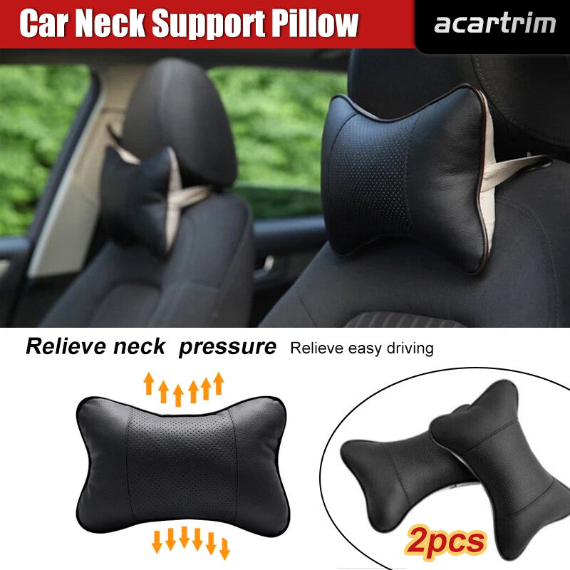 2pcs Car Neck Pillow PU Leather Ventilation Headrest Comfortable Pillow Cushion