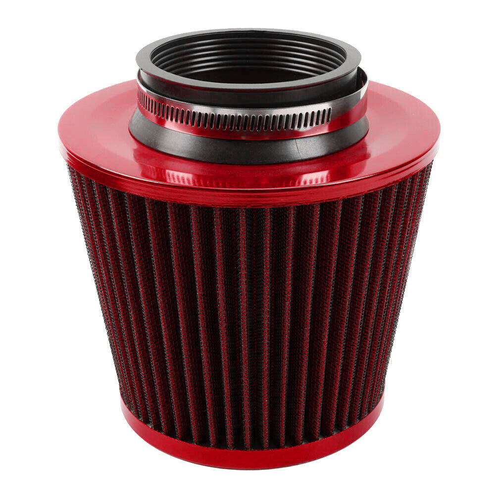 Red 3 76mm High Flow Inlet Cold Air Intake Cone Replacement Dry Air Filter Q