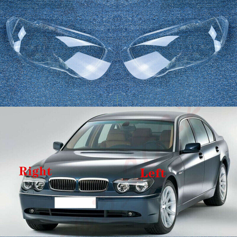 A Pair Front Headlamp Lens Cover + Sealant Glue for BMW 7-Series E65 2002-2005