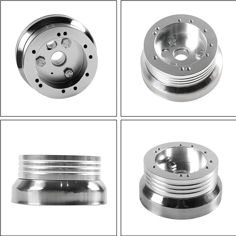 Car 5 & 6 hole steering wheel polished wheel adapter aluminum alloy silver - n