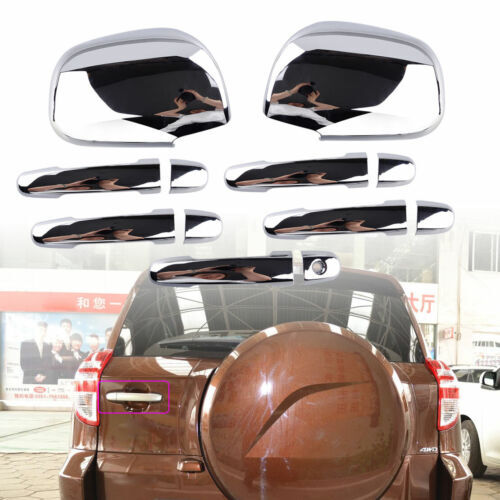 Car Rearview Mirror Cover Caps+Door Handle Cover Trims for Toyota RAV4 2006-2012
